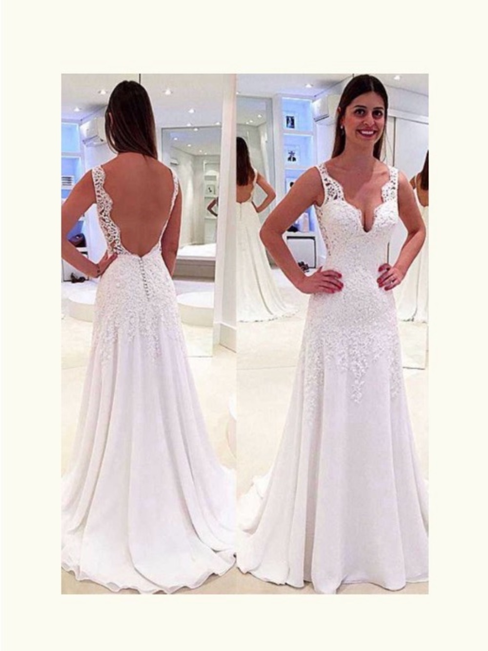 Elegant White Lace-Accented Wedding Dress